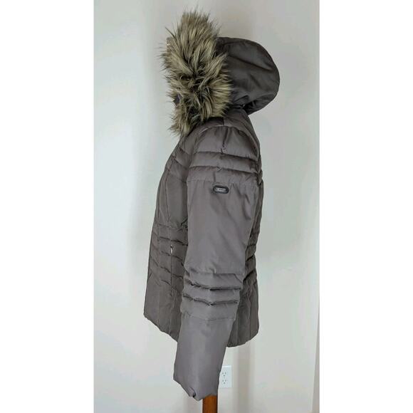 Calvin Klein Brown Duck Down Puffer Coat Faux Fur Removable Hood Women's Medium - Picture 2 of 10